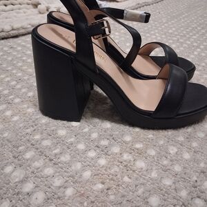Black Strappy Block Heel Sandals